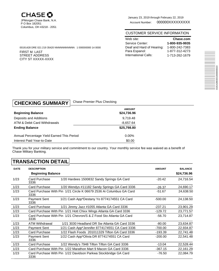 PDF bank statement ready to convert to CSV format with an online converter.
